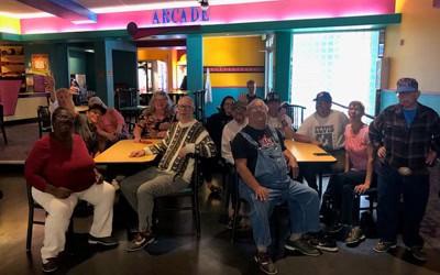 Family and friends at the arcade.